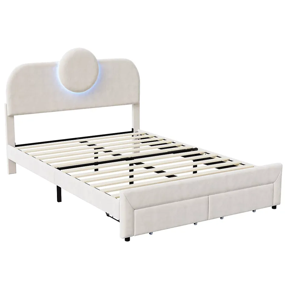 Simple Life Lit Rembourré 140x200 cm, lit double avec éclairage LED et 2 tiroirs, pour adultes et adolescents Discount