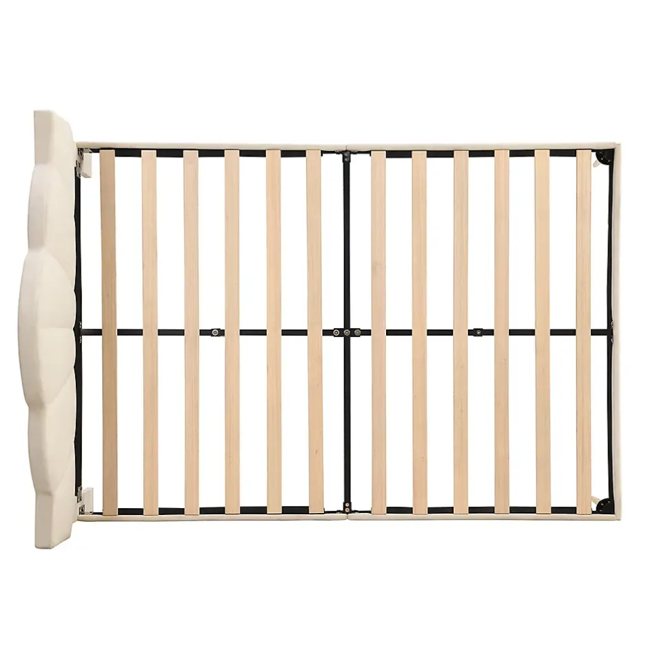 Gutent Lit rembourré 140x190 cm lit double avec sommier à lattes - tête de lit réglable - tissu en velours - beige