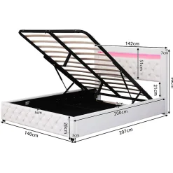 Blackcolors Lit Rembourré 140X200 Cm Sommier Rangement LED Blanc PU Discount