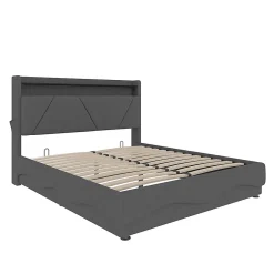 Blackcolors Lit rembourré 160x200 cm, tête LED, rangement, sommiers gaz, USB, poches latérales