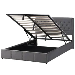 Generique Lit rembourré 160x200 cm,Cadre de lit avec Rangement,Lit Double ornementation de Rivets,Gris Outlet