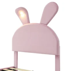 Simple Life Lit rembourré 90x200cm avec oreilles de lapin, LED chaude réglable, 2 poufs de rangement, velours rose New