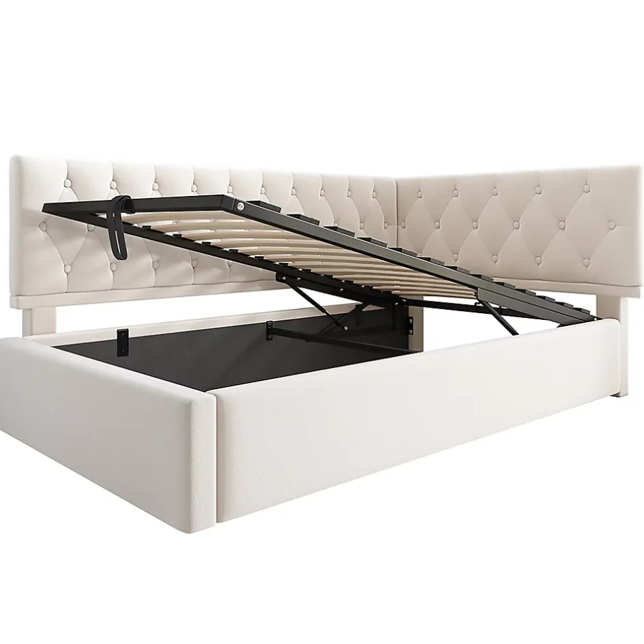 Blackcolors Lit rembourré 90x200cm, canapé-lit, rangement hydraulique, velours beige, sans matelas Online