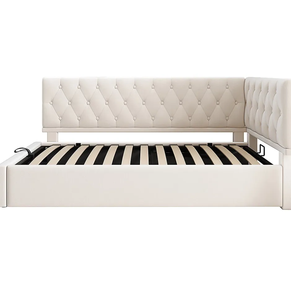 Blackcolors Lit rembourré 90x200cm, canapé-lit, rangement hydraulique, velours beige, sans matelas Online