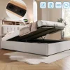 Gutent Lit rembourré 160x200cm, lit avec rangement, lit double avec fonction de recharge USB-C, tête de lit et sommier à lattes,lin,beige New