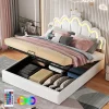 Gutent Lit rembourré 140x200cm lit de princesse éclairage d'ambiance réglable lit double pu blanc