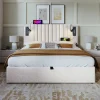 Gutent Lit rembourré 160x200cm, lit de rangement avec sommier à lattes, lumière de lecture et fonction de chargement usb, coton, beige Hot