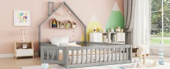 Enfant Fortuna lai Lit Rembourré 140x200cm, Lit Maison Enfant, Bois de Pin, Blanc