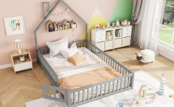 Enfant Fortuna lai Lit Rembourré 140x200cm, Lit Maison Enfant, Bois de Pin, Blanc