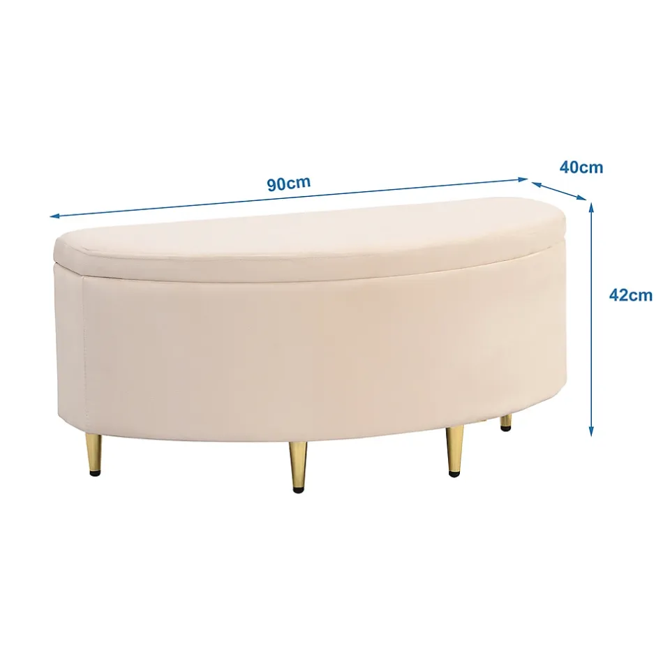 Gutent Lit rembourré 90x200cm lit sommier à lattes en bois lit des pieds de fer dorés lit de rangement banc Single velours beige Clearance