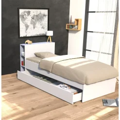 Weber Industries Lit RIGA 90x190 + tête de lit + 1 tiroir / Blanc