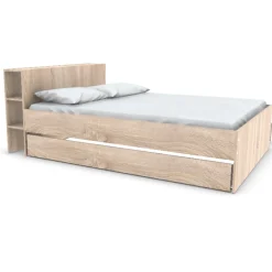 Weber Industries Lit RIGA 140x190cm + tête de lit + 2 tiroirs / Décor Chêne Blanchi Outlet