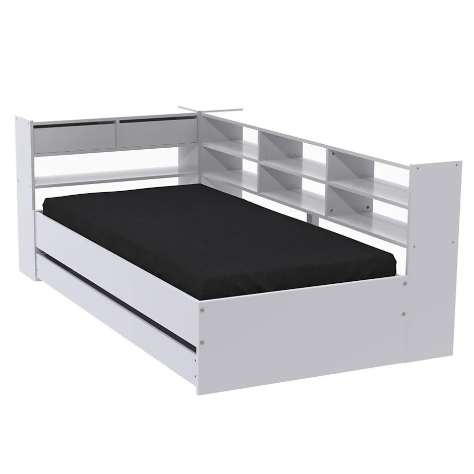 Weber Industries Lit ROLLER 90x190 + 1 sommier + 1 tiroir + étagères / Blanc
