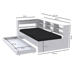 Weber Industries Lit ROLLER 90x190 + 1 sommier + 1 tiroir + étagères / Blanc