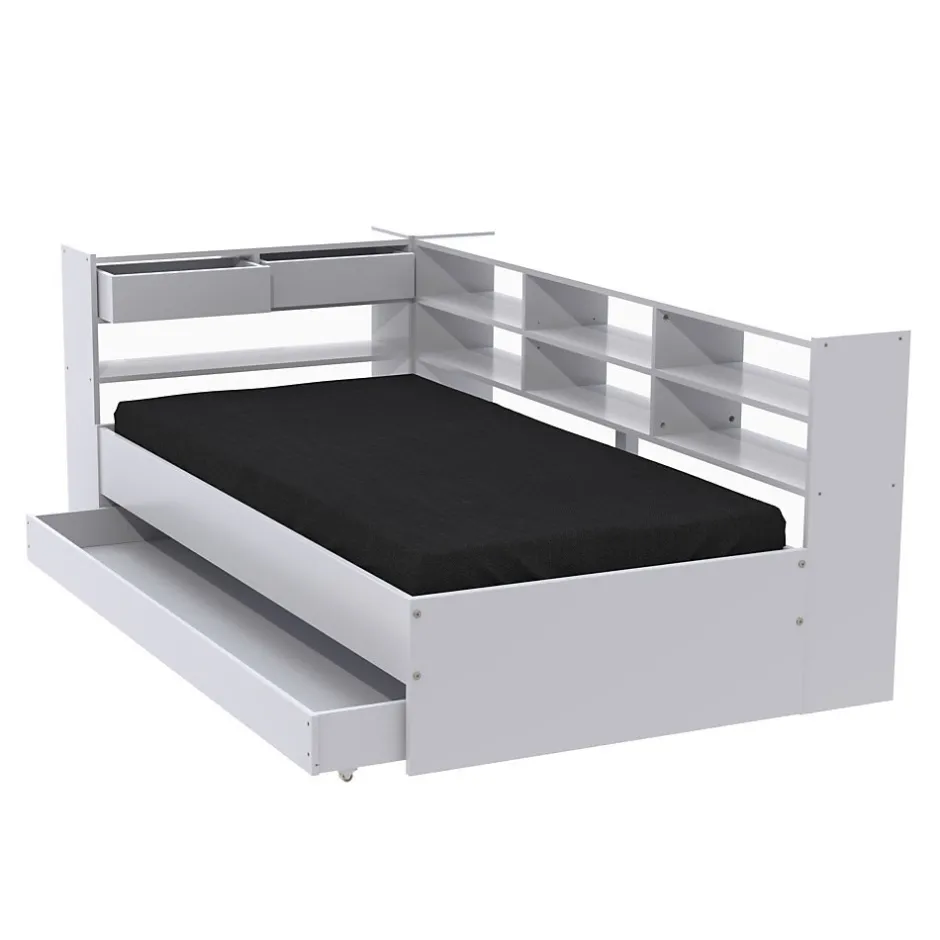 Weber Industries Lit ROLLER 90x190 + 1 sommier + 1 tiroir + étagères / Blanc