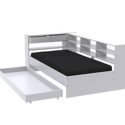 Weber Industries Lit ROLLER 90x190 + 1 sommier + 1 tiroir + étagères / Blanc
