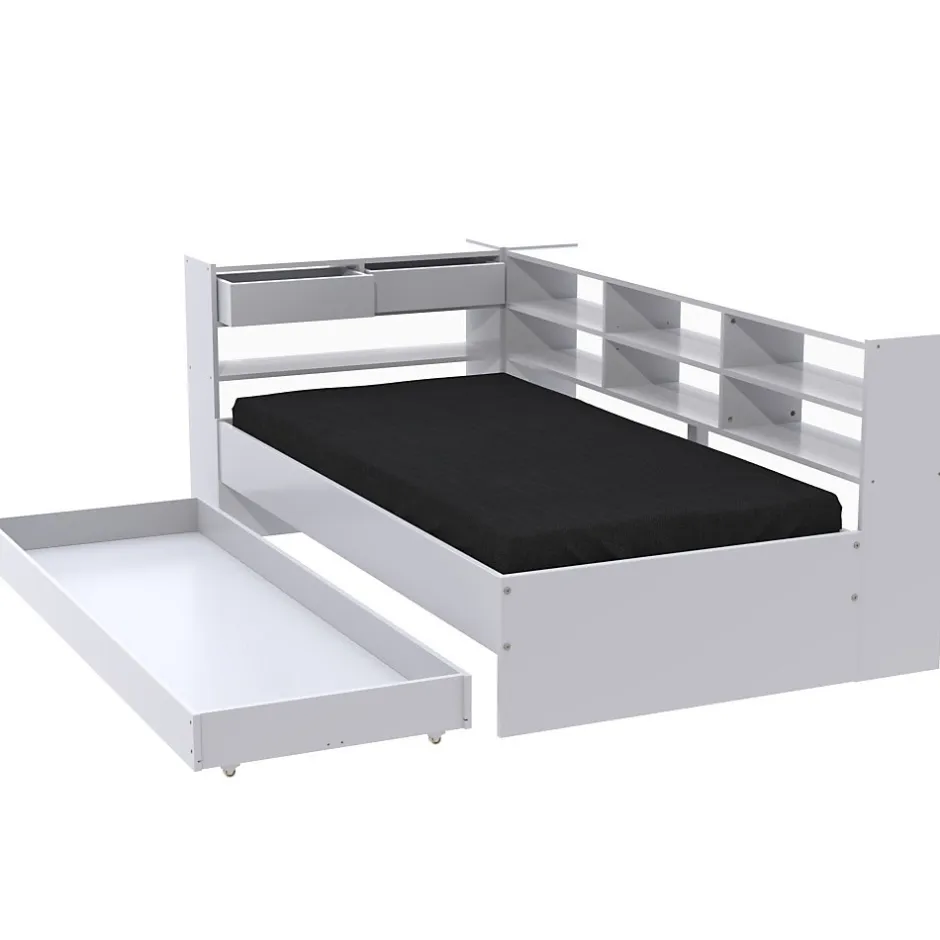 Weber Industries Lit ROLLER 90x190 + 1 sommier + 1 tiroir + étagères / Blanc
