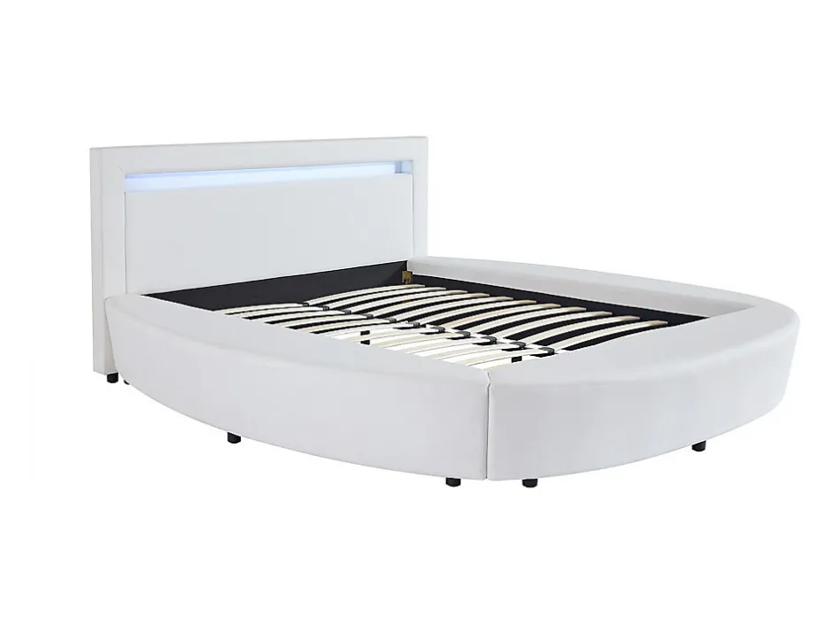 Vente-unique Lit rond 160 x 200 cm - Avec LEDs - Simili - Blanc - ABULIS III