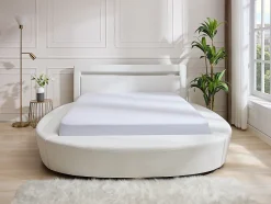 Vente-unique Lit rond 160 x 200 cm - Avec LEDs - Simili - Blanc - ABULIS III