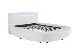 Vente-unique Lit rond 160 x 200 cm - Avec LEDs - Simili - Blanc - ABULIS III