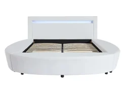 Vente-unique Lit rond 160 x 200 cm - Avec LEDs - Simili - Blanc - ABULIS III
