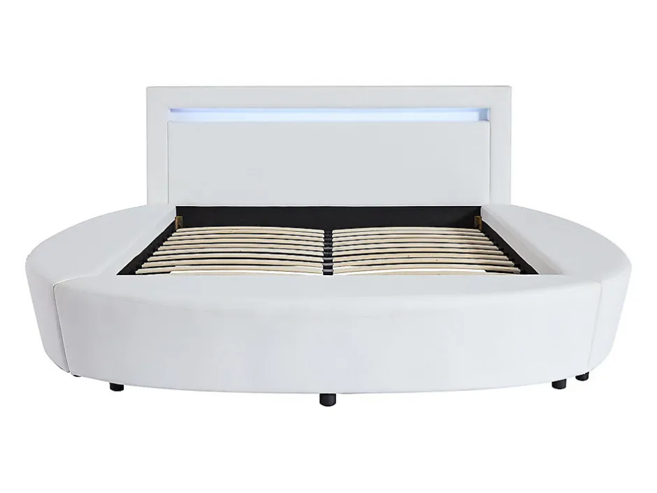Vente-unique Lit rond 160 x 200 cm - Avec LEDs - Simili - Blanc - ABULIS III