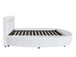 Vente-unique Lit rond 160 x 200 cm - Avec LEDs - Simili - Blanc - ABULIS III