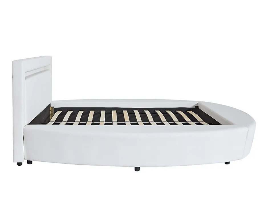 Vente-unique Lit rond 160 x 200 cm - Avec LEDs - Simili - Blanc - ABULIS III