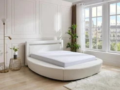 Vente-unique Lit rond 160 x 200 cm - Avec LEDs - Simili - Blanc - ABULIS III