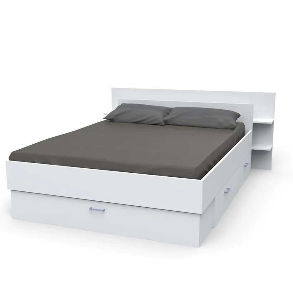 Weber Industries Lit SAMBA 140x190cm + tête de lit + 2 tiroirs / Blanc