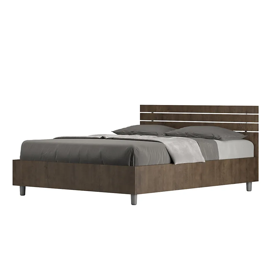 Ityhome Lit sans sommier tête de lit droite 140x200 à lattes en noyer Ankel