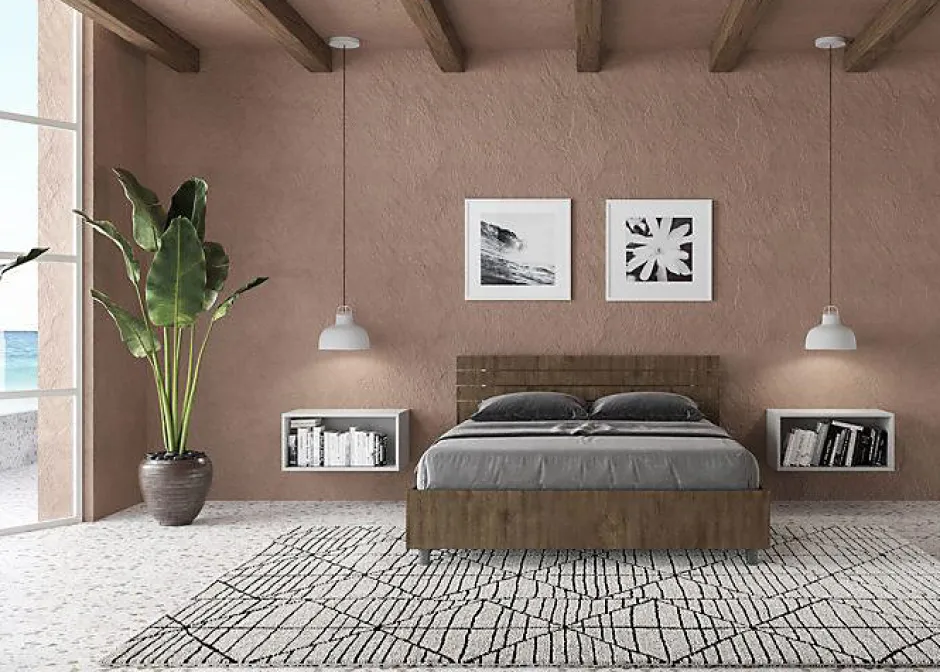 Ityhome Lit sans sommier tête de lit droite 140x200 à lattes en noyer Ankel