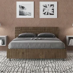 Ityhome Lit sans sommier tête de lit droite 140x200 à lattes en noyer Ankel