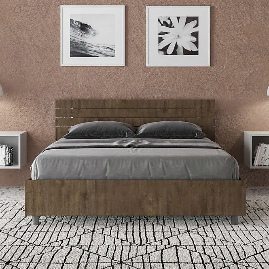 Ityhome Lit sans sommier tête de lit droite 140x200 à lattes en noyer Ankel