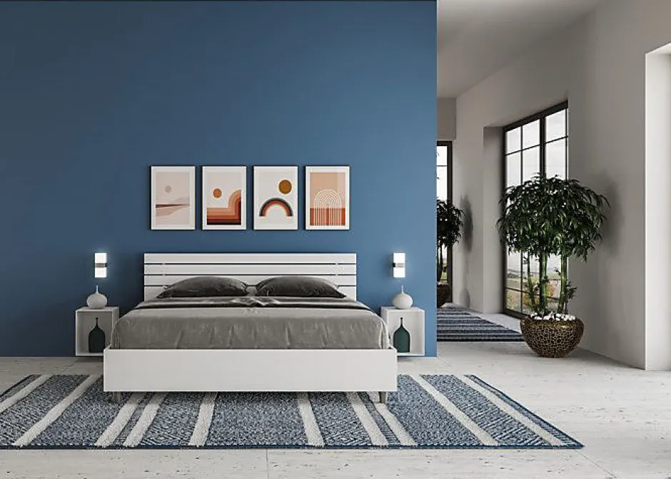 Ityhome Lit sans sommier Tête de lit inclinée 160x200 à lattes Ankel en frêne blanc