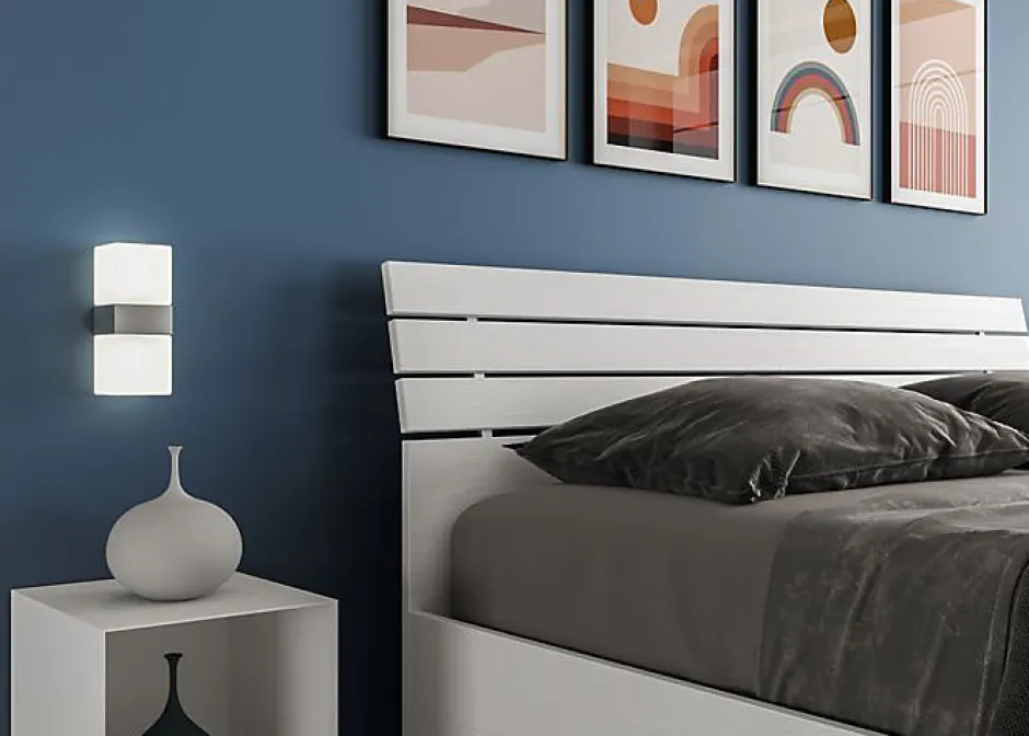 Ityhome Lit sans sommier Tête de lit inclinée 160x200 à lattes Ankel en frêne blanc