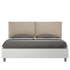 Ityhome Lit sans sommier 160x200 avec coussins en simili cuir gris tourterelle Egos Antea
