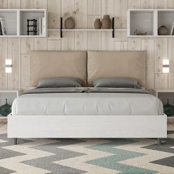Ityhome Lit sans sommier 160x200 avec coussins en simili cuir gris tourterelle Egos Antea