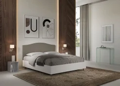 Ityhome Lit sans sommier 160x200 structure frêne blanc avec tête de lit mélamine/simili cuir cappuccino Grace