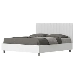 Ityhome Lit sans sommier 160x200 structure frêne blanc tête de lit mélamine blanc/simili cuir Kaia