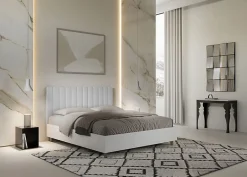 Ityhome Lit sans sommier 160x200 structure frêne blanc tête de lit mélamine blanc/simili cuir Kaia