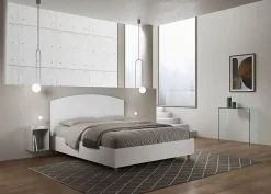 Ityhome Lit sans sommier 160x190 tête de lit structure frêne blanc Antilia mélamine blanc/simili cuir Clearance