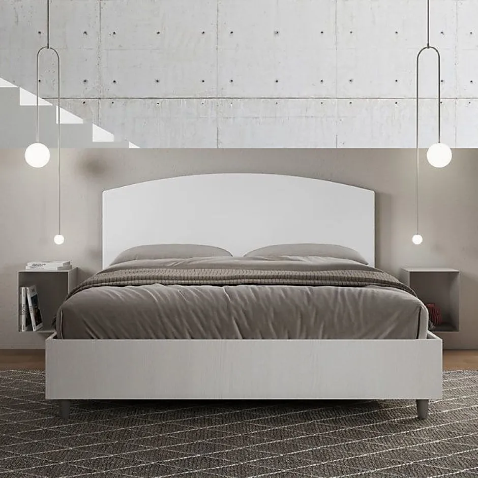 Ityhome Lit sans sommier 160x190 tête de lit structure frêne blanc Antilia mélamine blanc/simili cuir Clearance