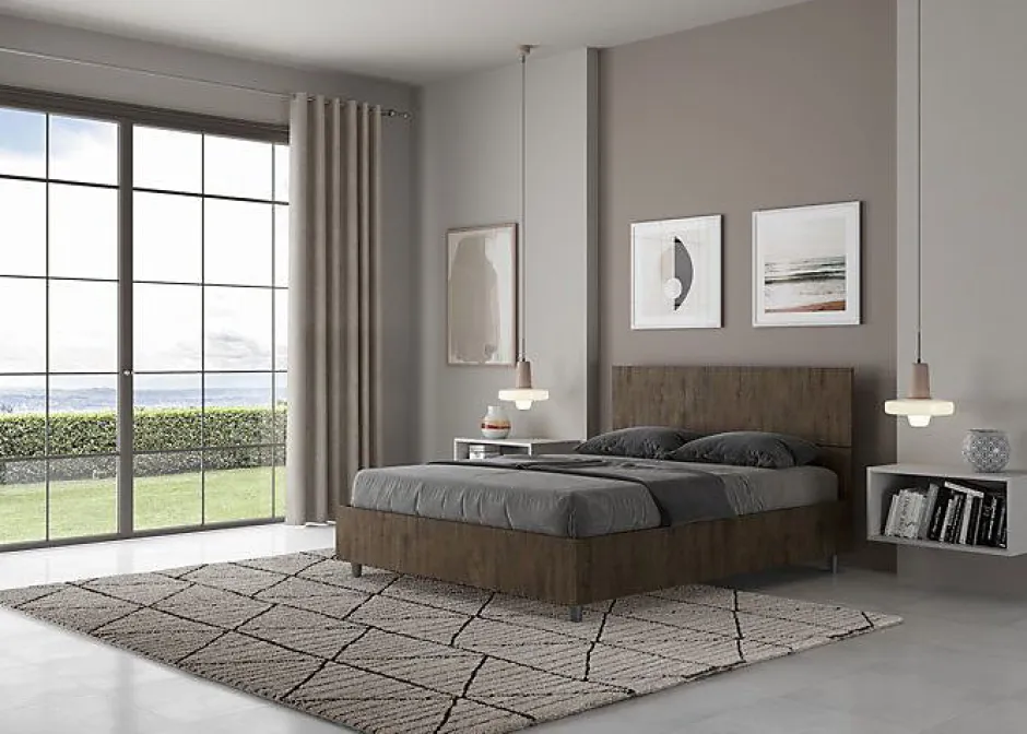 Ityhome Lit sans sommier 140x190 tête de lit droite Demas noyer