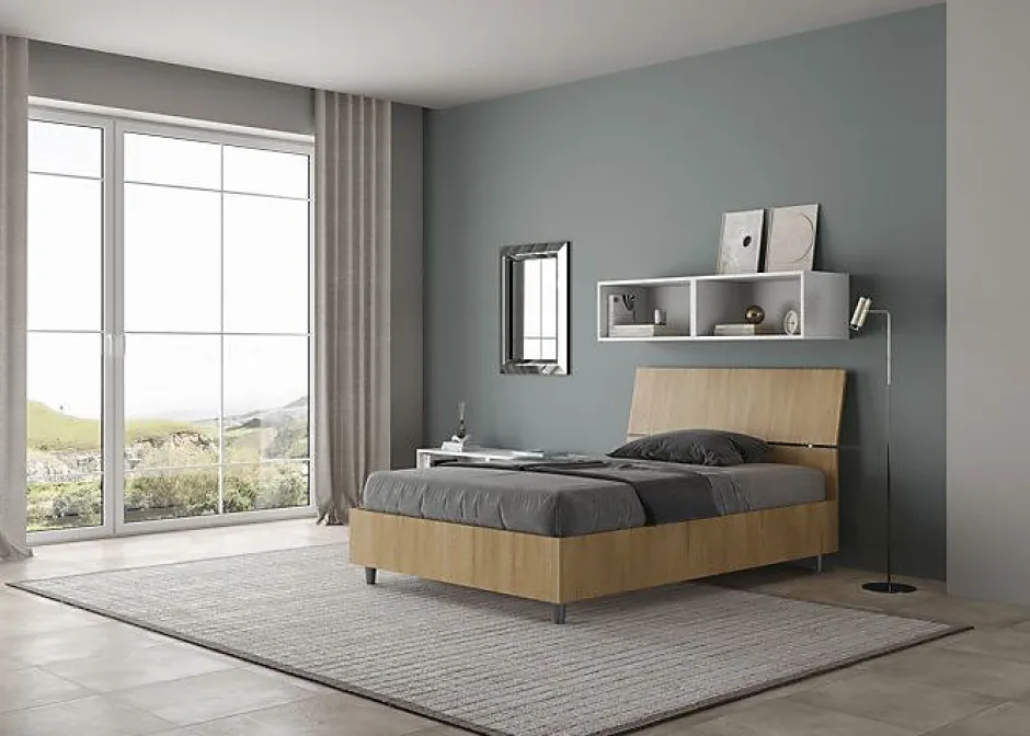Ityhome Lit sans sommier 120x200 Tête de lit inclinée Demas chêne