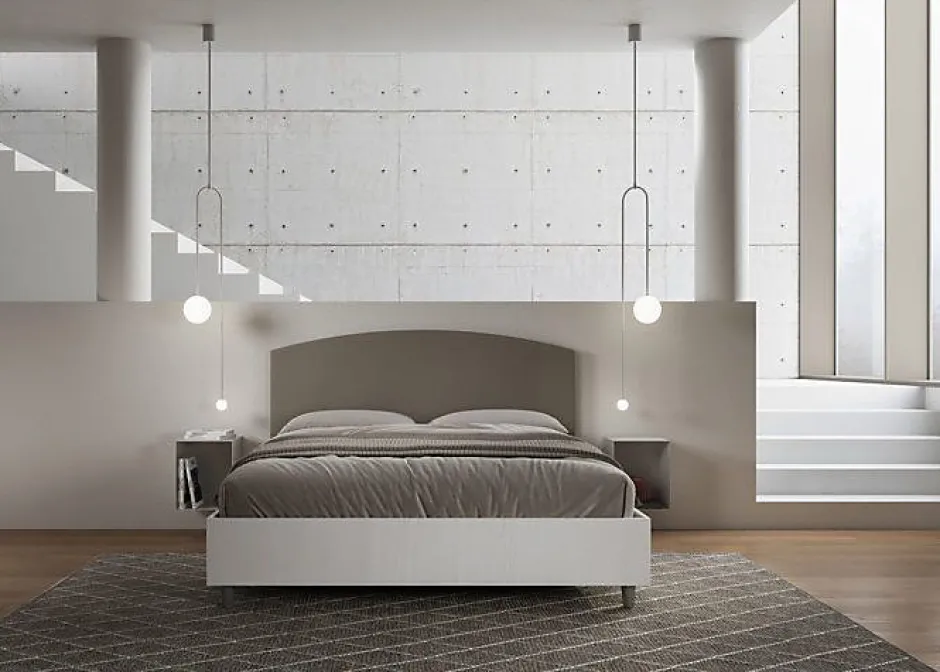 Ityhome Lit sans sommier 160x200 tête de lit structure frêne blanc Antilia mélamine/simili cuir cappuccino