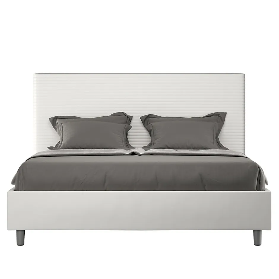 Ityhome Lit simili cuir blanc Focus avec sommier tapissé 160x200