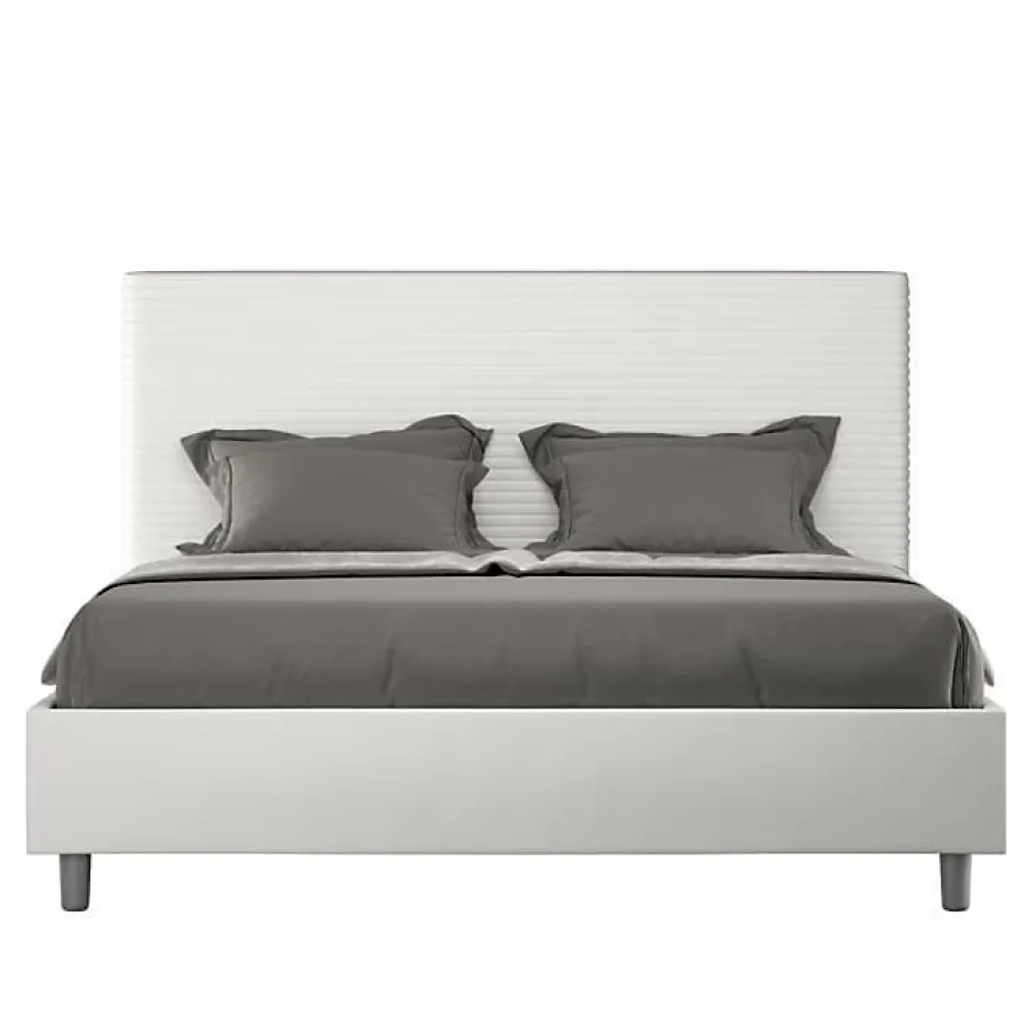 Ityhome Lit simili cuir blanc Focus avec sommier tapissé 160x200