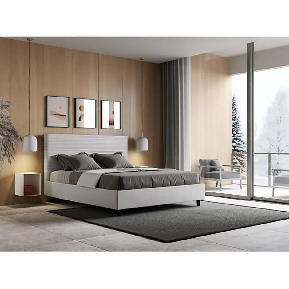 Ityhome Lit simili cuir blanc Focus avec sommier tapissé 160x200