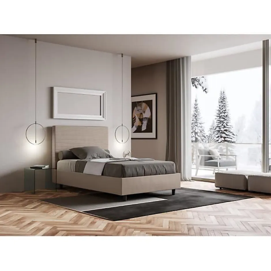 Ityhome Lit simili cuir gris tourterelle Focus avec sommier rembourré 120x200